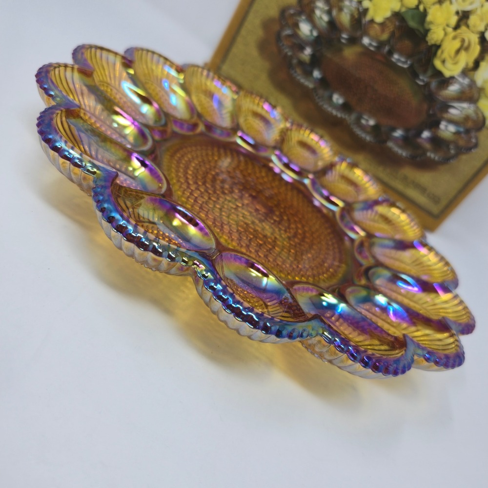 Indiana Glass Gold Carnival Hobnail Egg Plate Relish Tray 1213 Amber Rainbow - Picture 6 of 12